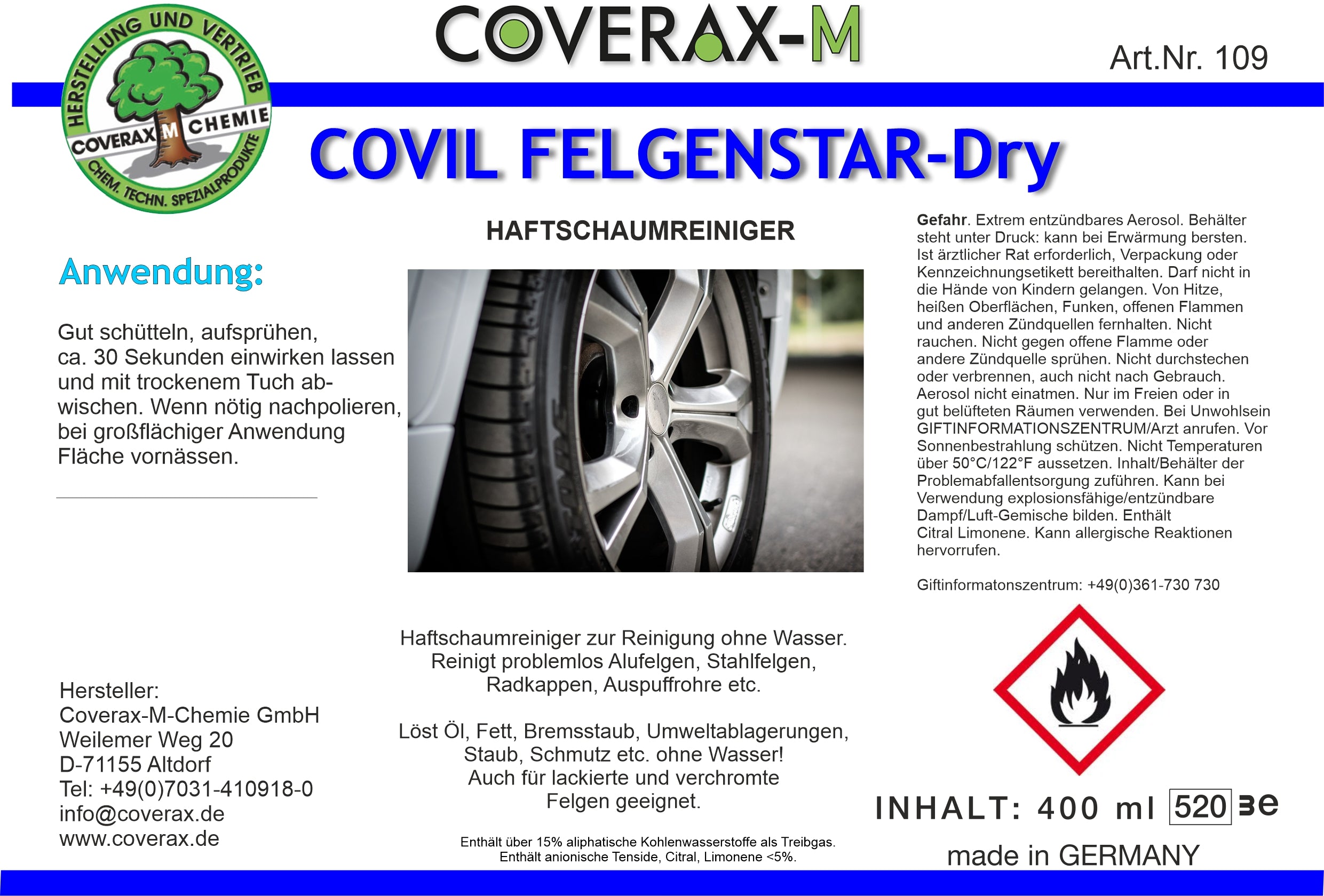 Felgenstar DRY - Trockenreiniger für Felgen 400ml Aerosol