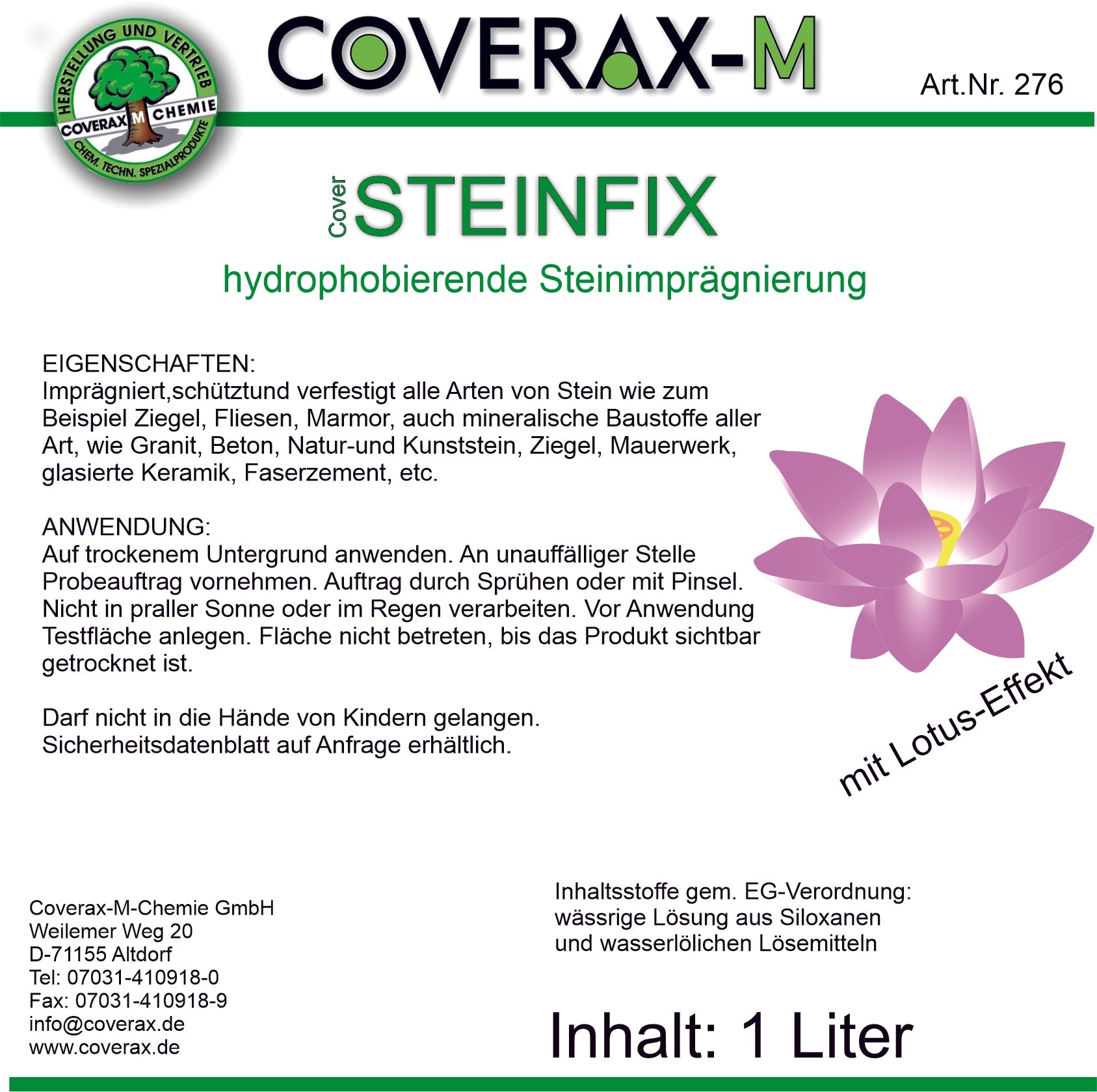 STEINFIX 1 Liter, lösemittelfreie Steinimprägnierung