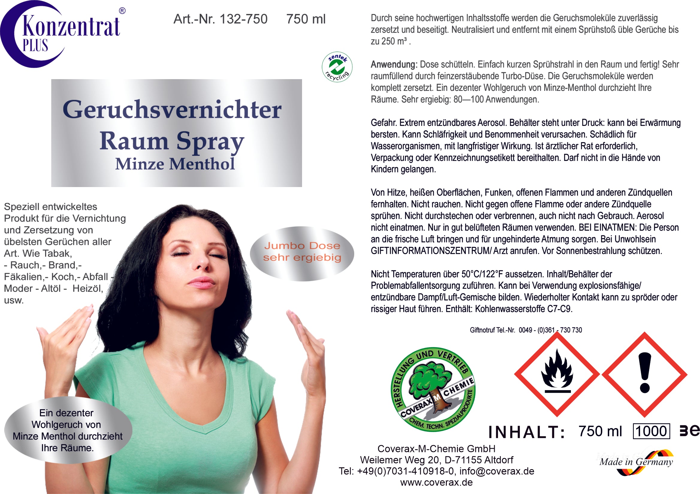 Raum Spray - Minze Menthol, Sprühdose, 750ml