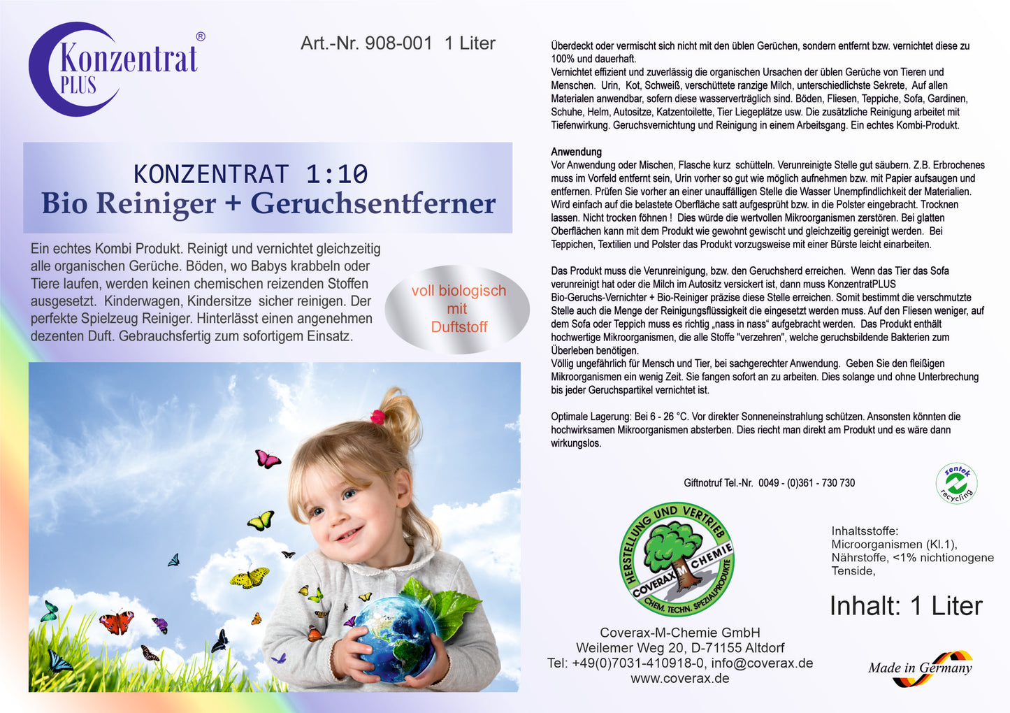 Organic cleaner and odor eliminator with fragrance, 1 liter