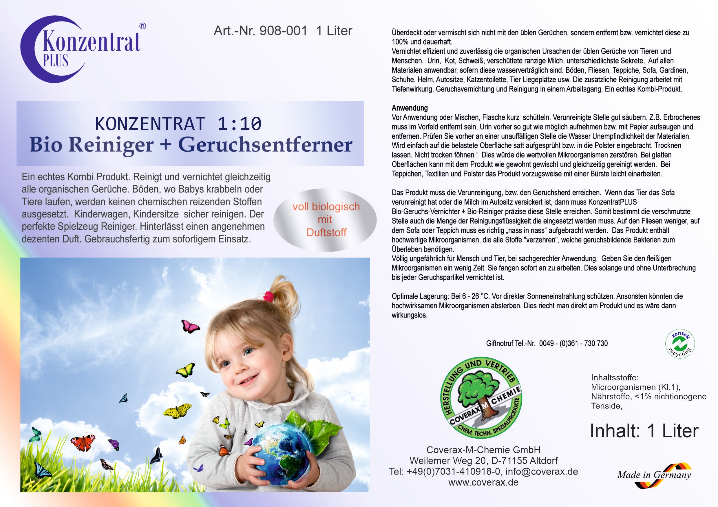 Bio-Reiniger und Geruchsentferner mit Duft | Konzentrat, 1l | Art. Nr. 801 01