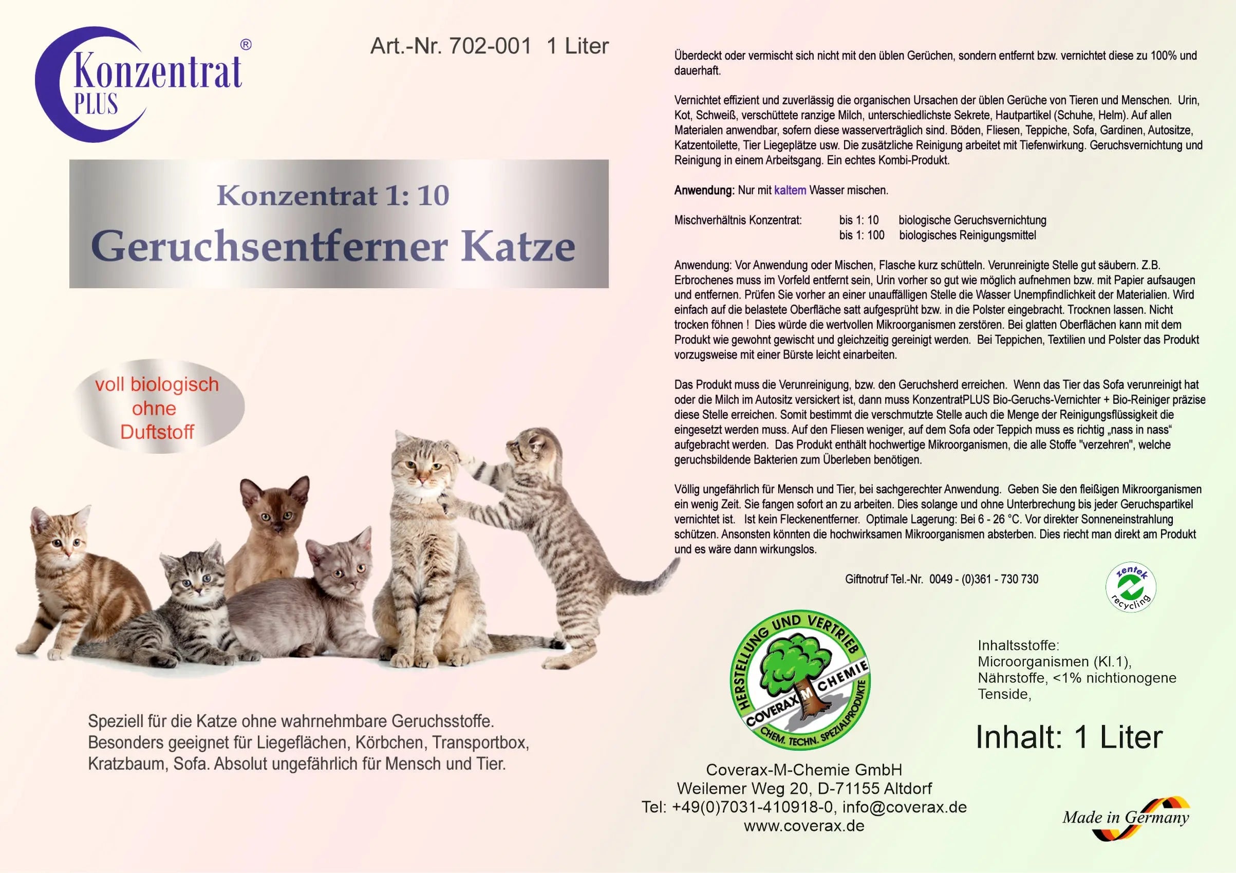 Enzymreiniger & Geruchsentferner - Katze · Gebrauchsfertig