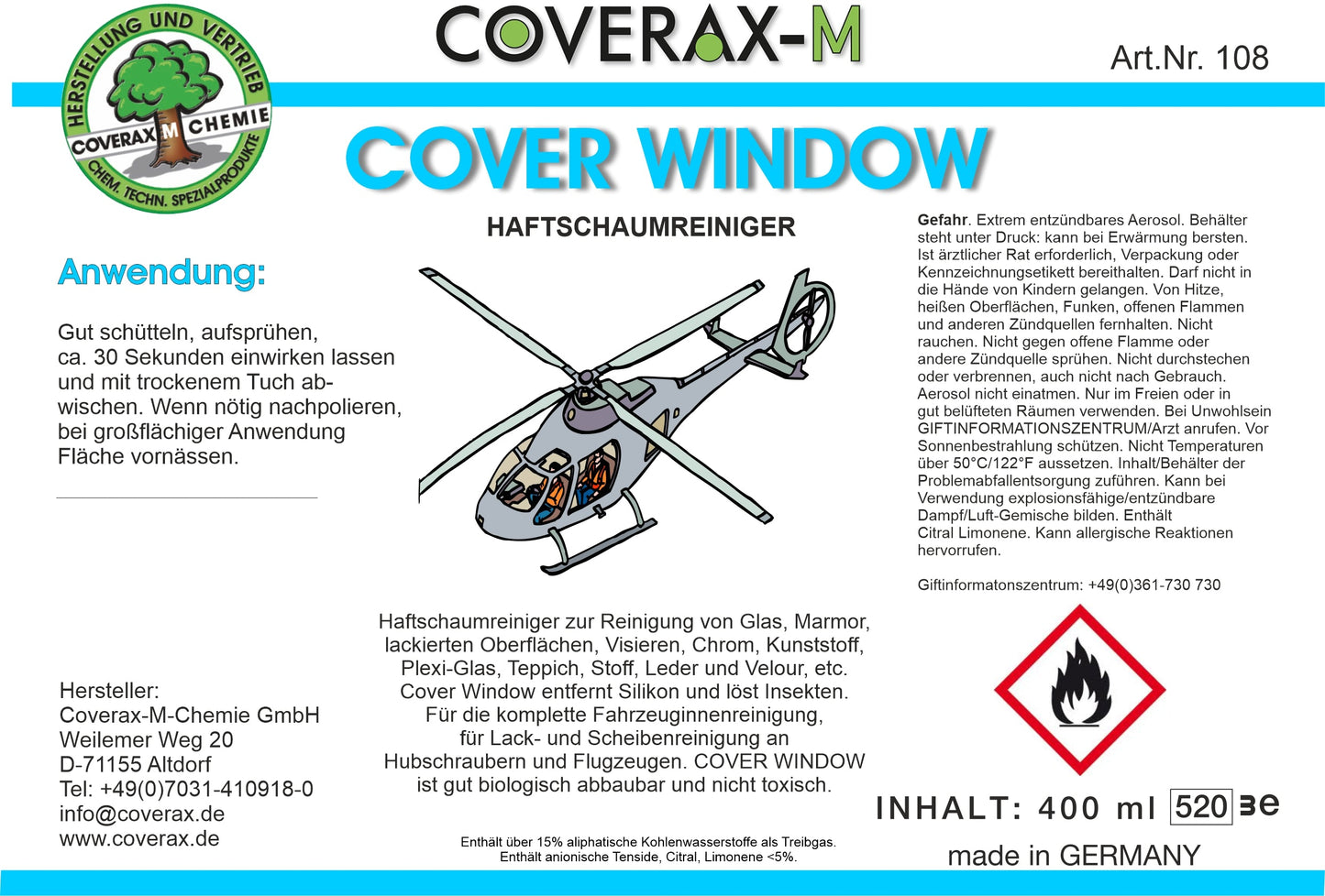 Cover Window - Reinigungsschaum 400ml Aerosol