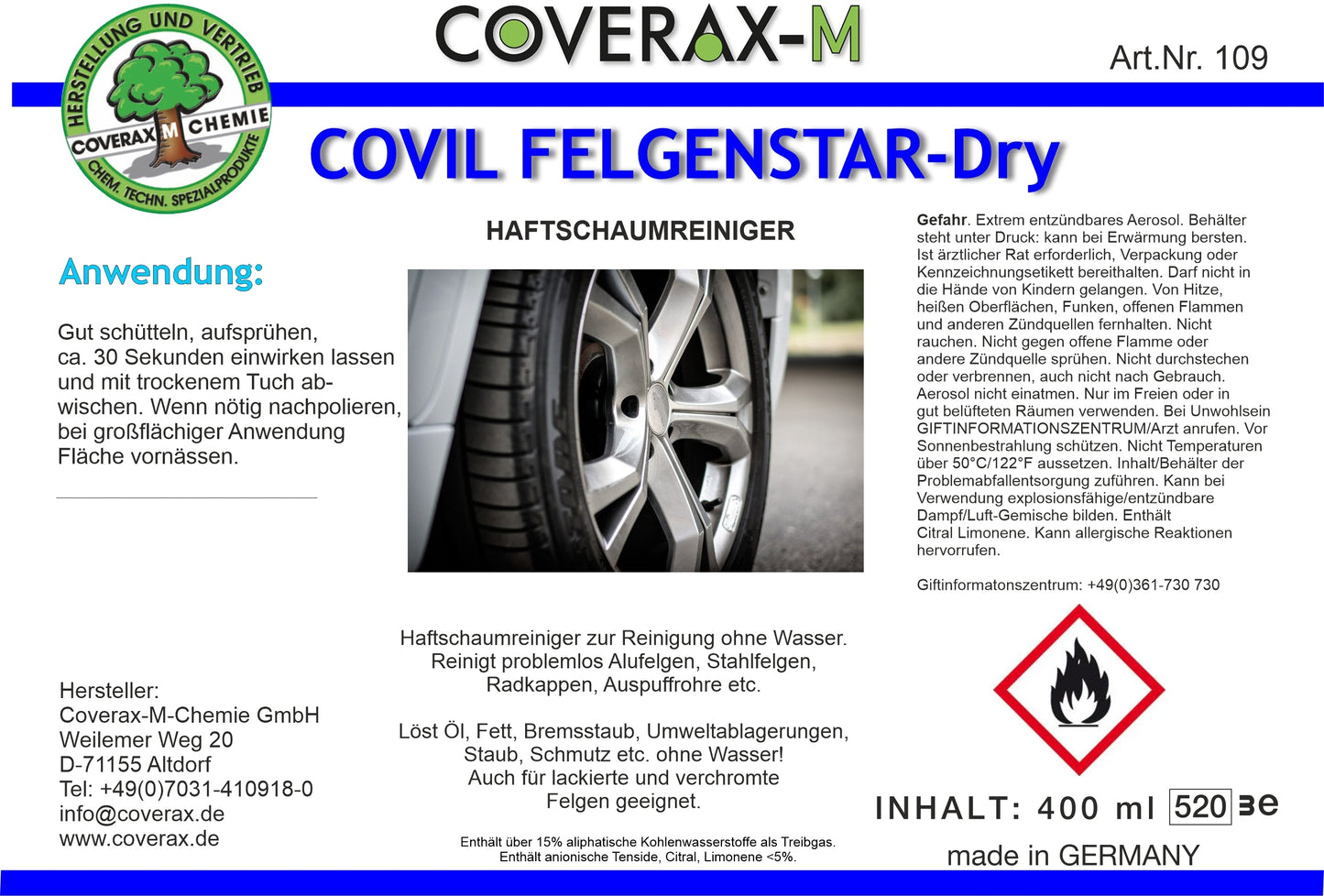 Felgenstar DRY - Trockenreiniger für Felgen 400ml Aerosol