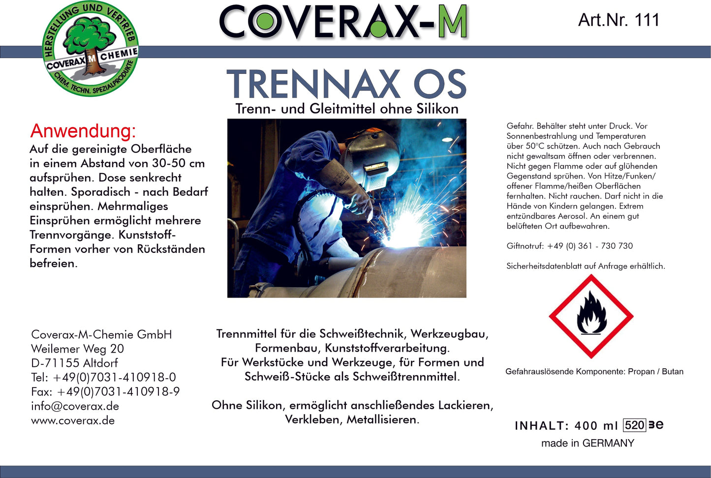 Trennax OS Trennmittel ohne Silikon, Schweiß-trennmittel, 400ml Aerosol