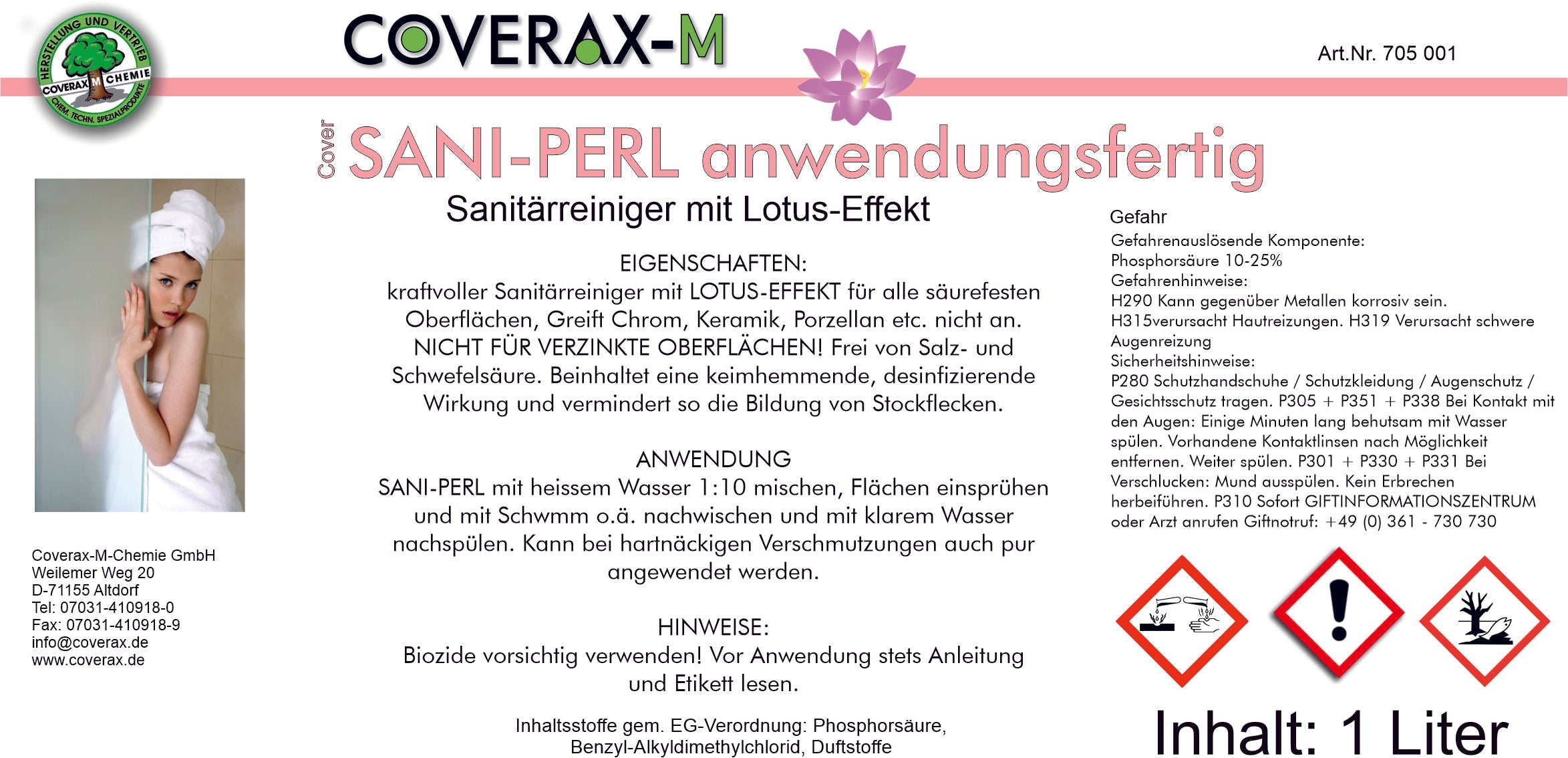 Sani-Perl anwendungsfertig 1 Liter Schaumspühflasche Sanitärreiniger mit Lotus-Effekt