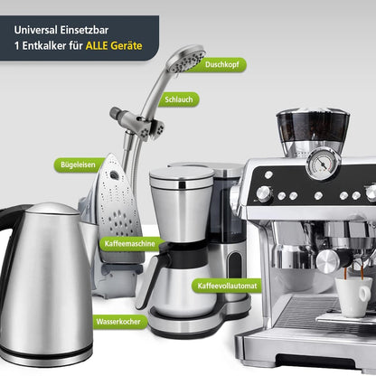 Espressovision Universal Entkalker Konzentrat – Kaffeegenuss – Universell einsetzbar für alle Haushaltsgeräte wie Wasserkocher, Kaffeemaschine, Kaffeevollautomat, Bügeleisen sowie Duschkopf und Schlauch