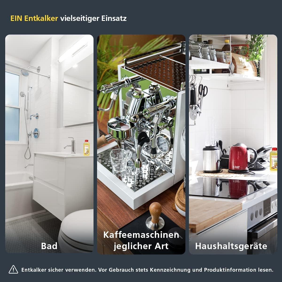 Espressovision Universal Entkalker Konzentrat – Kaffeegenuss – Vielseitig einsetzbares Entkalkungsmittel für Kaffeemaschinen, Haushaltsgeräte sowie zur Reinigung im Badezimmer