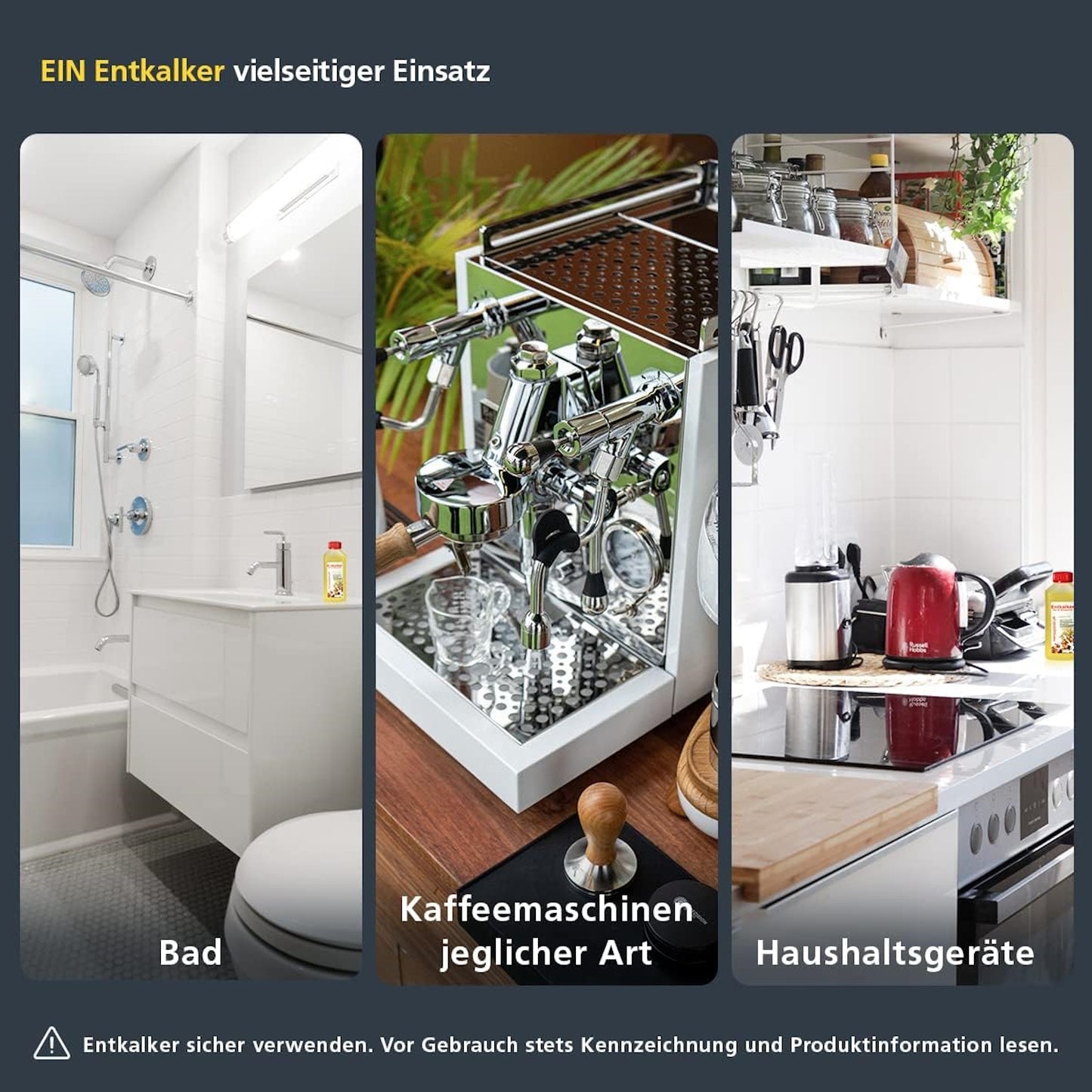 Espressovision Universal Entkalker Konzentrat – Kaffeegenuss – Vielseitig einsetzbares Entkalkungsmittel für Kaffeemaschinen, Haushaltsgeräte sowie zur Reinigung im Badezimmer