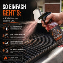 GrillGorilla Grillreiniger 500ml – Grillreiniger – Einfache Anwendung in 4 Schritten zum schnellen Lösen von hartnäckigem Schmutz auf dem Grillrost