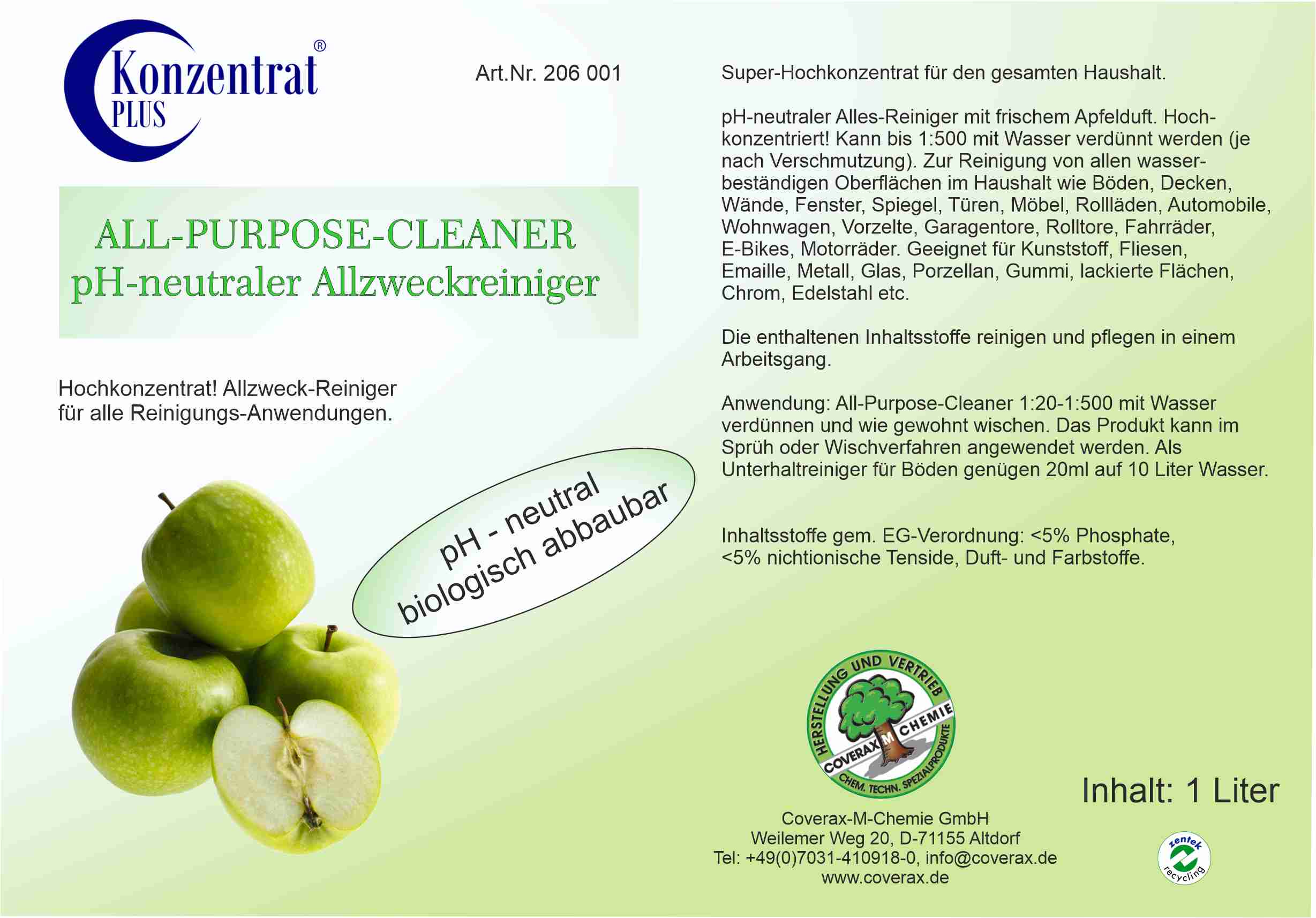 All-Purpose-Cleaner pH-Neutral | Konzentrat, 1L - Flasche