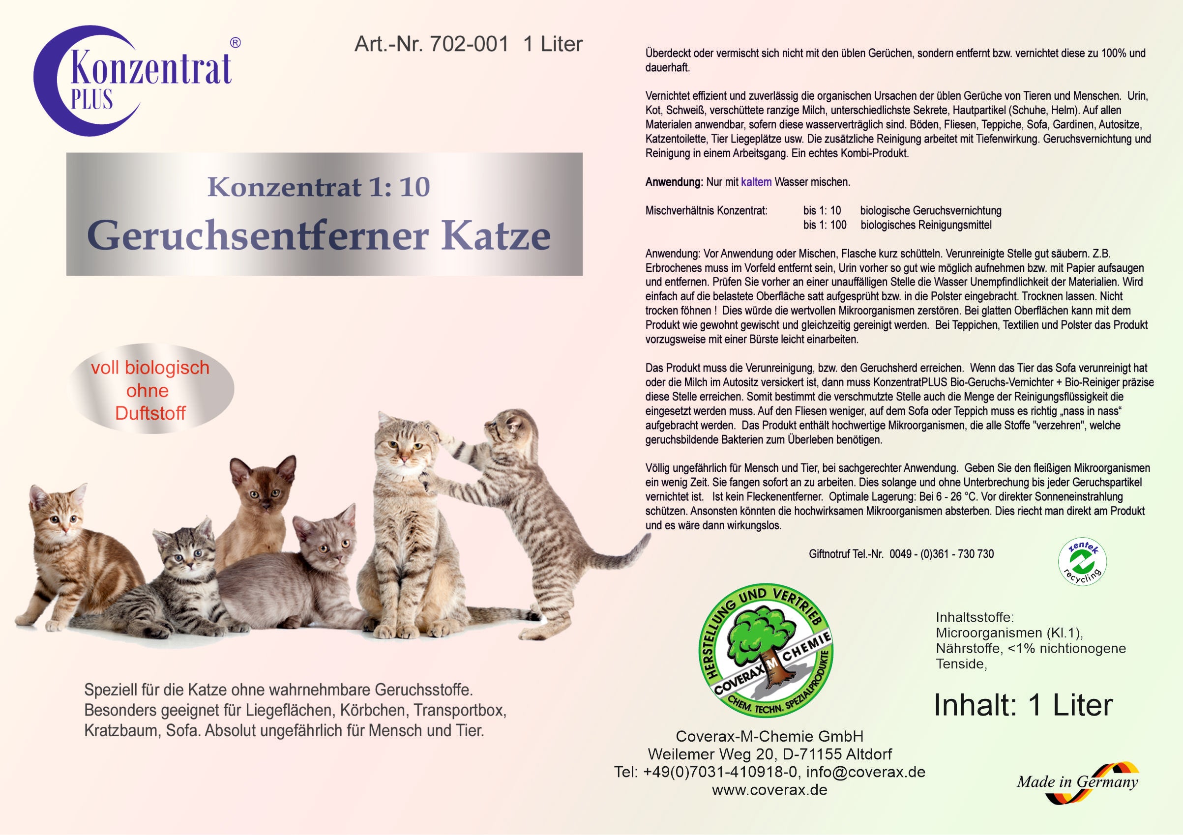 Geruchsentferner - Katze | Konzentrat, 1l