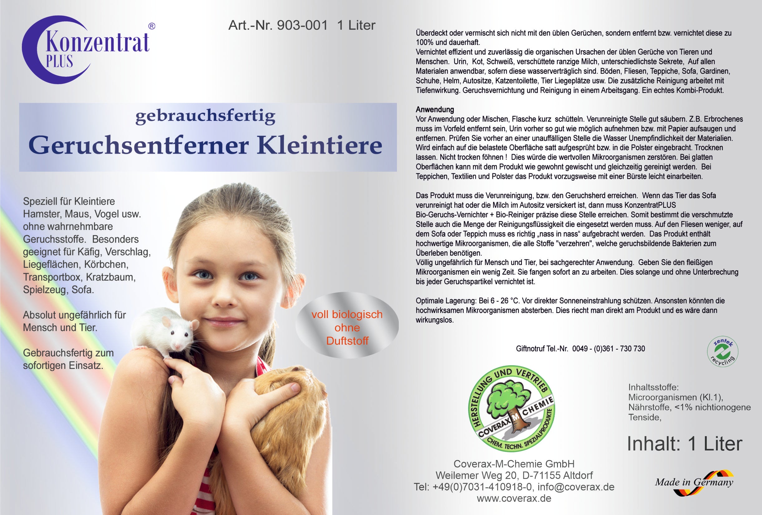 Geruchsentferner - Kleintier | Anwendungsfertig, 1l