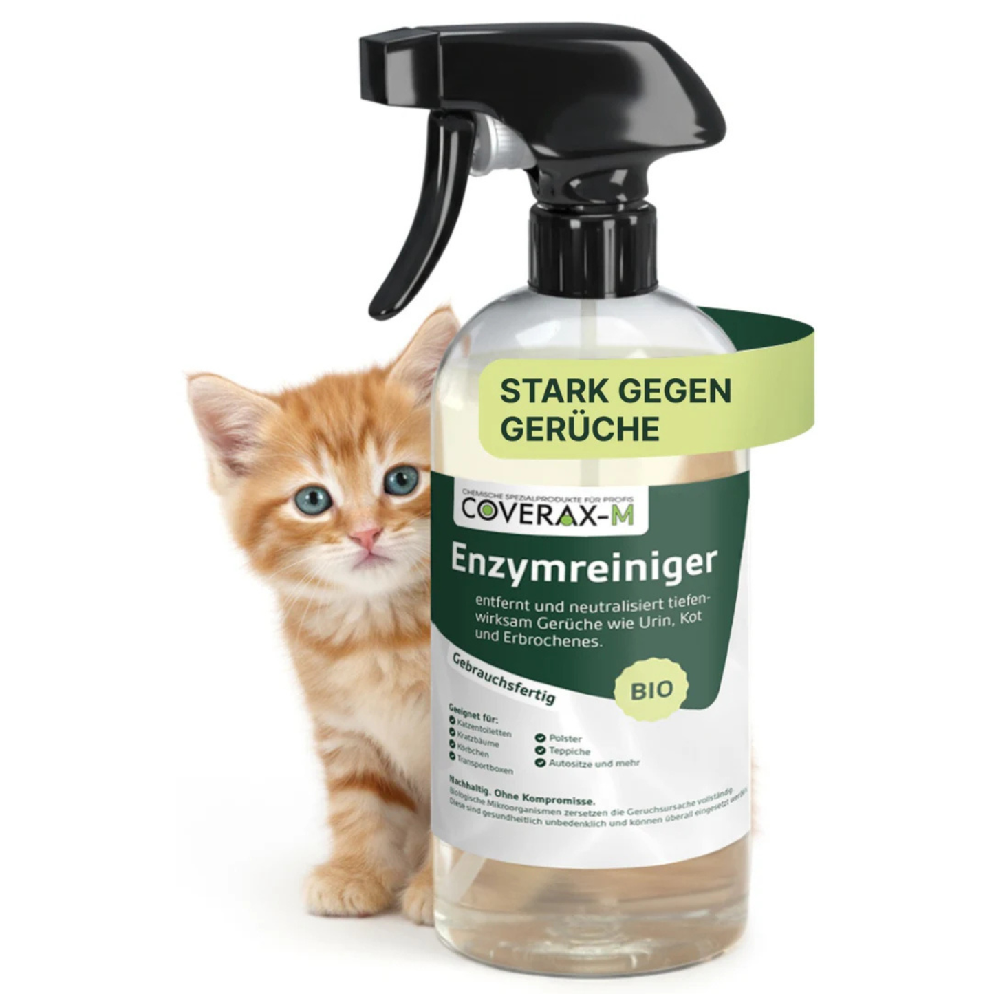 Coverax Enzymreiniger Katze – Geruchsentferner – Beseitigt Katzengerüche wie Katzenurin, Kot & Erbrochenes direkt an der Ursache. Geruchsneutraler Reiniger speziell für Katzengerüche.