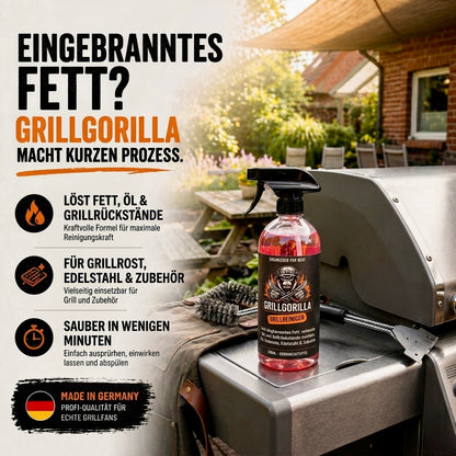 GrillGorilla Grillreiniger 500ml – Grillreiniger – Löst kraftvoll eingebranntes Fett, Öl sowie Grillrückstände in wenigen Minuten für Grillrost, Edelstahl und Zubehör