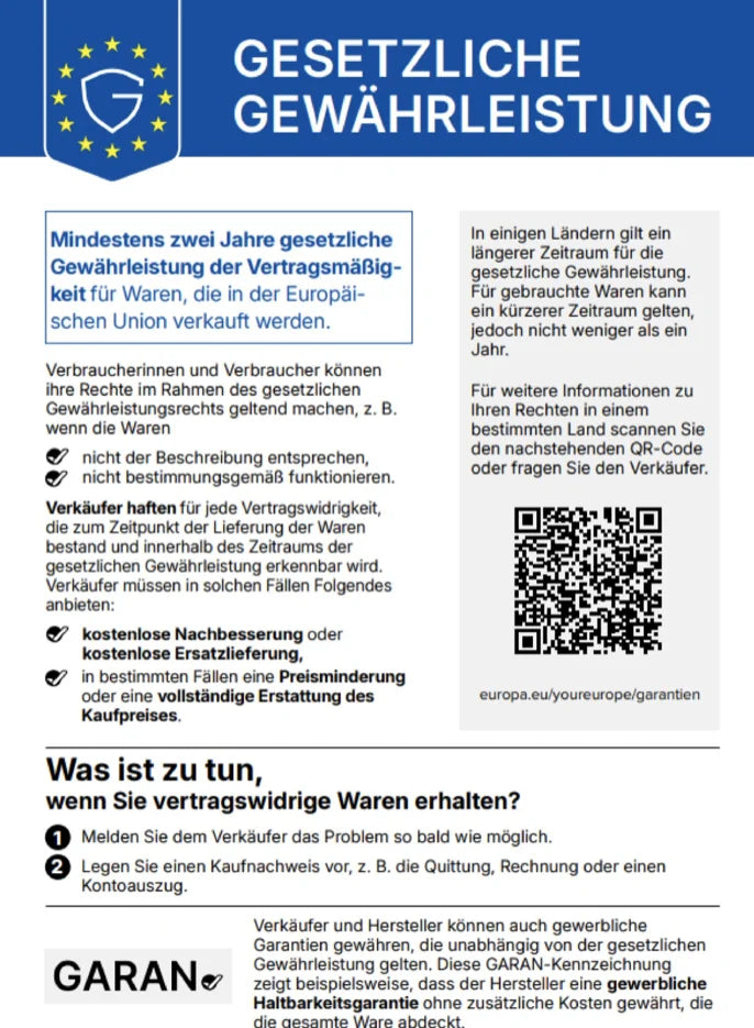 Gesetzliche Gewährleistung – Informationen gemäß EU-Recht